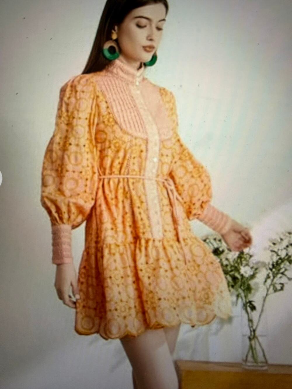 NWT Tiptupu Long Sleeve Button Front Boho Style Dress With Inner Slip Size S